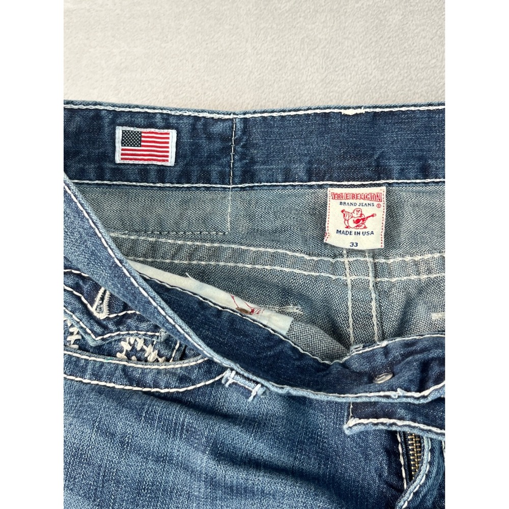 True Religion Ricky Big T Jeans Mens 33 Blue Excellent Straight Leg Big Stitch - Picture 5 of 13